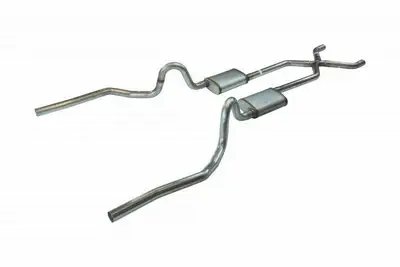 Pypes Performance exhaust Crossmember Back w/X-Pipe Exhaust System 70-71 GTO/68-72 442 Dual Split Rear Valance Exit 2.5 in Intermediate And Tail Pipe Street Pro Mufflers And Hardware Incl Tip Not Incl Pypes Exhaust