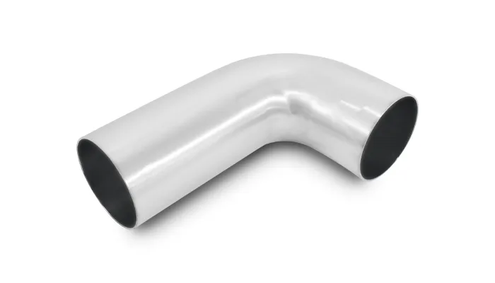 90 Degree Tight Radius Aluminum Bend; 2.5 in. OD; 1.75 in. Centerline Radius; 5x2 in. Leg Length From Tangent; 2MM Wall Thickness; 6063 Aluminum; Brushed; product image