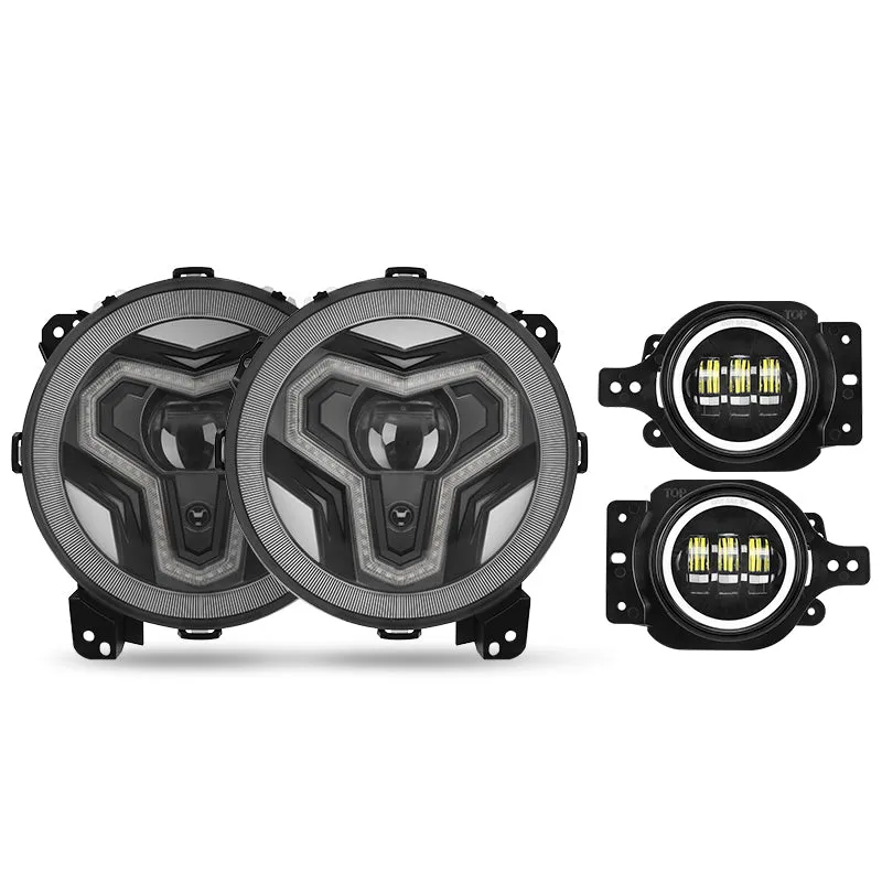 "Warrior Style 9"" LED Halo Headlights & Halo Fog Lights For 2018-Later Jeep Wrangler JL & Gladiator JT Combos" product image