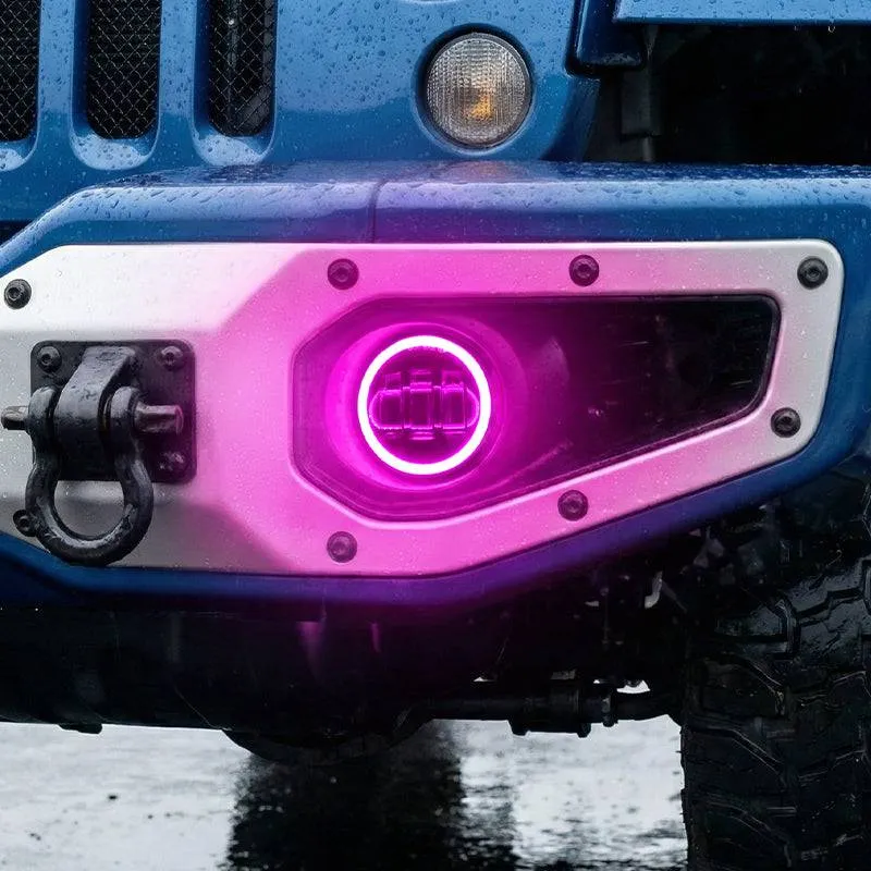 "4"" Bluetooth Cree LED Fog Lights With White & RGB Halo For Jeep JK JL Jt" product image