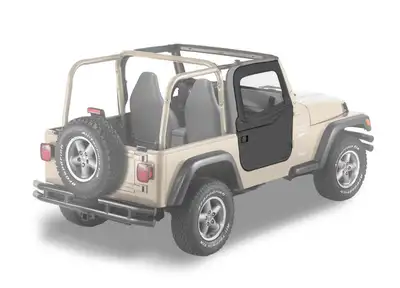 Bestop Jeep Doors Full 2-Piece Fabric Doors For Jeep 1997-2006 Wrangler TJ Clear Vinyl Black Diamond Fabric Pair Bestop