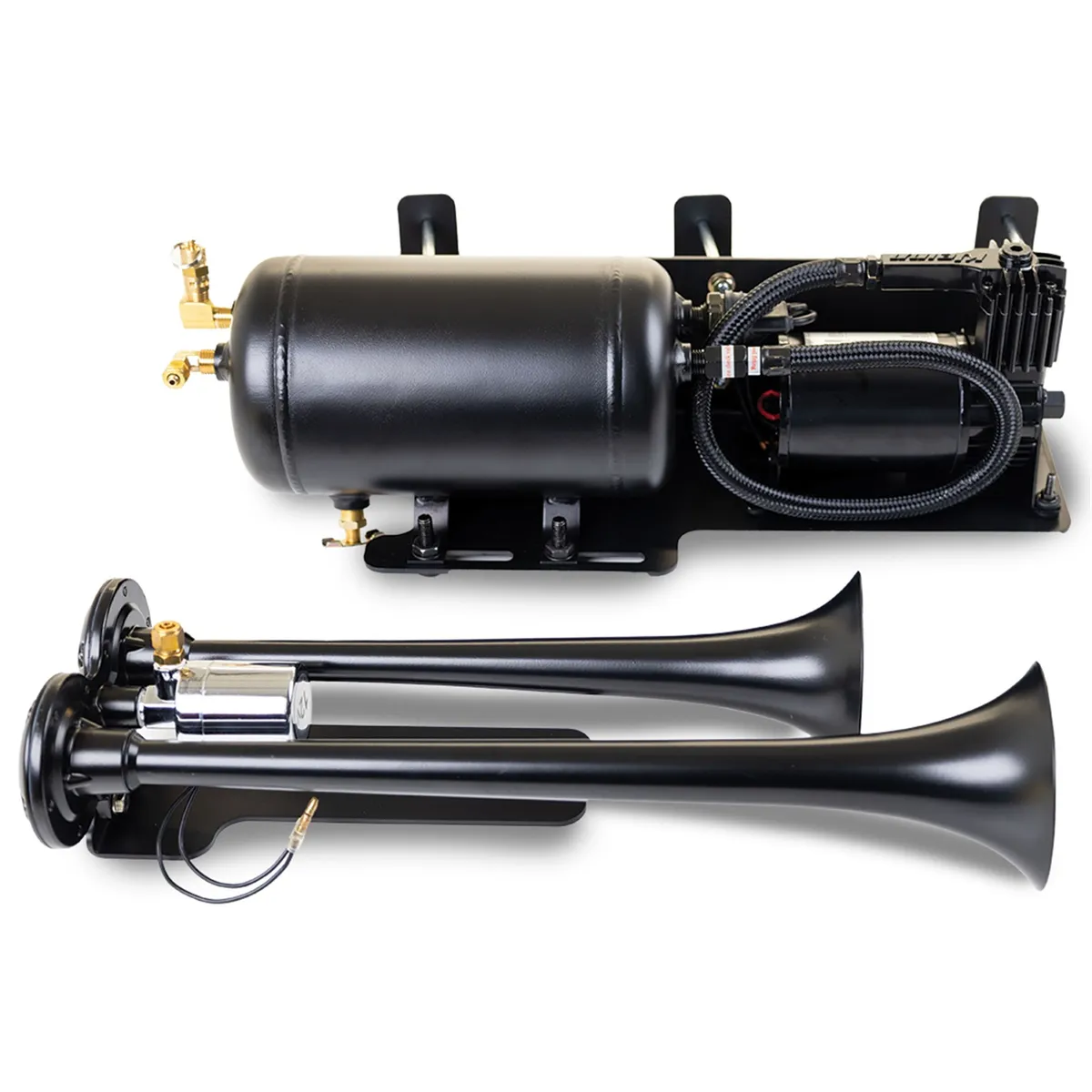 Onboard Air System w/Horns; Includes Dual Black Horns PN[101]/ 130 PSI Air Compressor PN[6260RC]/ 0.7 Gallon Air Tank PN[6225RT]; product image