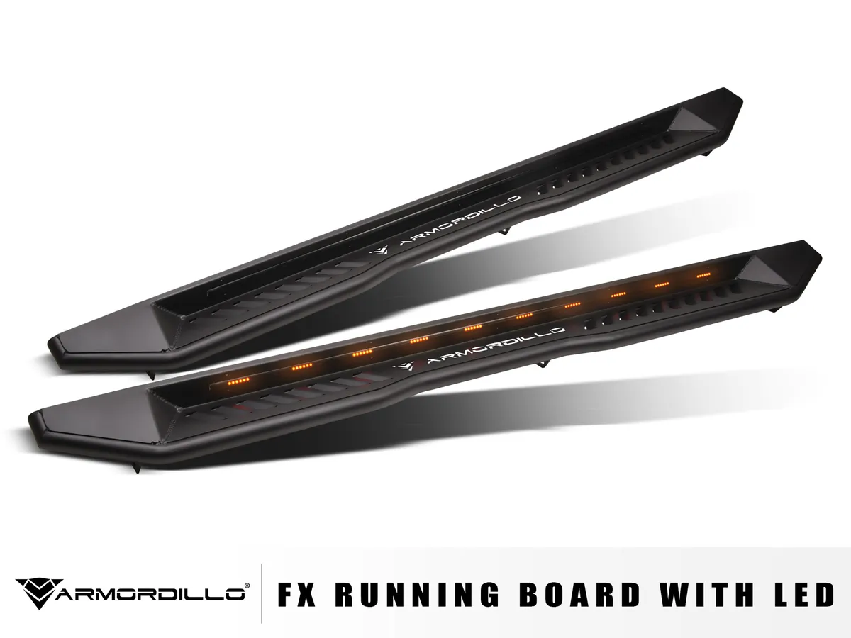 Armordillo 2018-2024 Jeep Wrangler 4 Door FX Running Boards W/LED - Matte Black product image