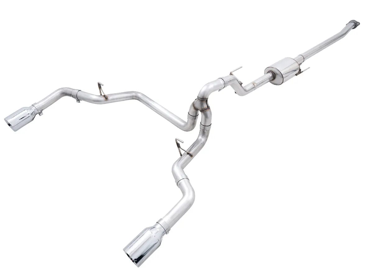 AWE 0FG Dual Split Rear Exhaust for '21+ Ford F-150 - 5" Diamond Black Tips product image