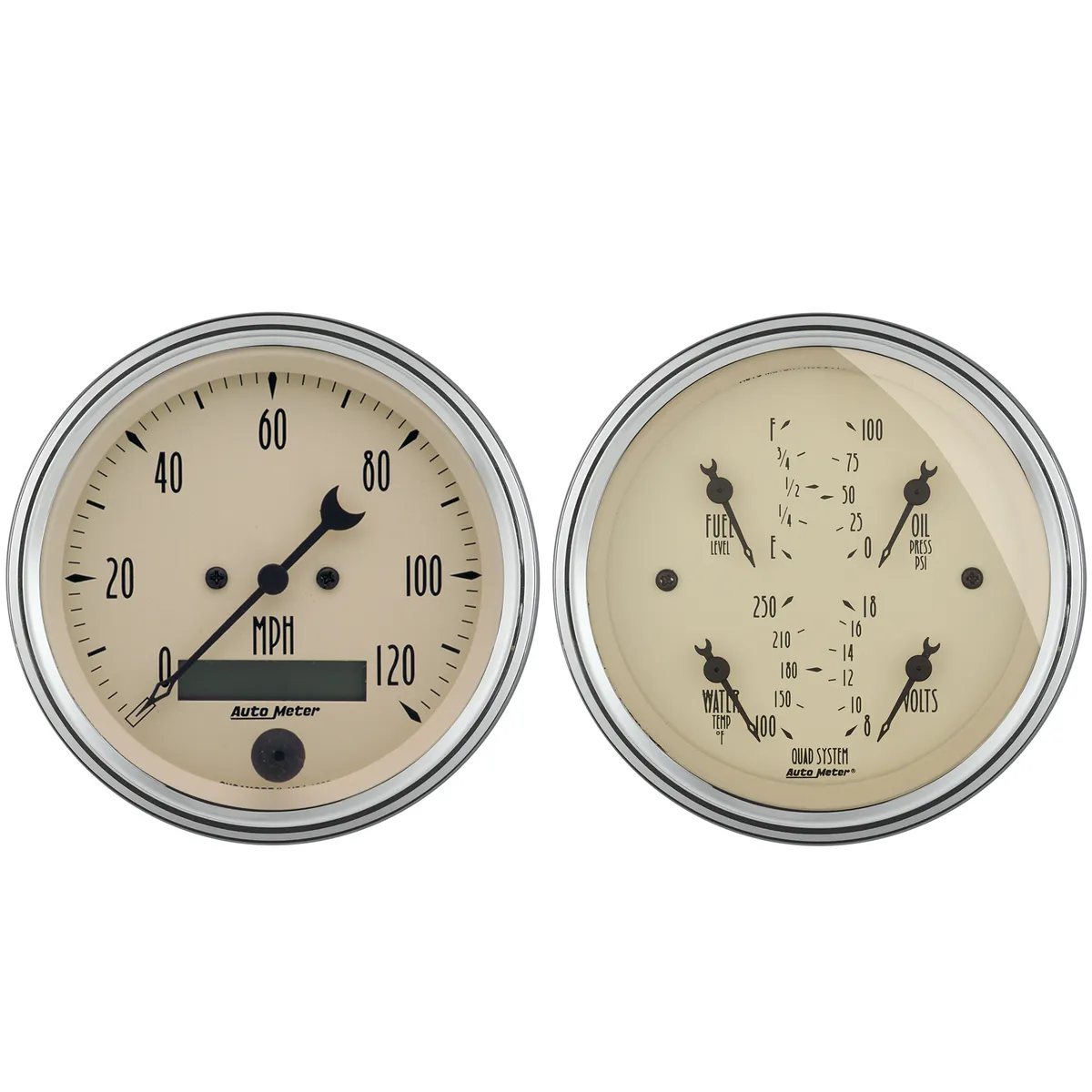 AutoMeter 2 Pc. Gauge Kit, 3-3/8 In. Quad & Speedometer, 240-33 o, Antique Beige