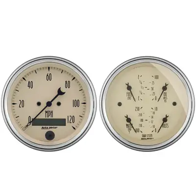 AutoMeter 2 Pc. Gauge Kit, 3-3/8 In. Quad & Speedometer, 240-33 o, Antique Beige