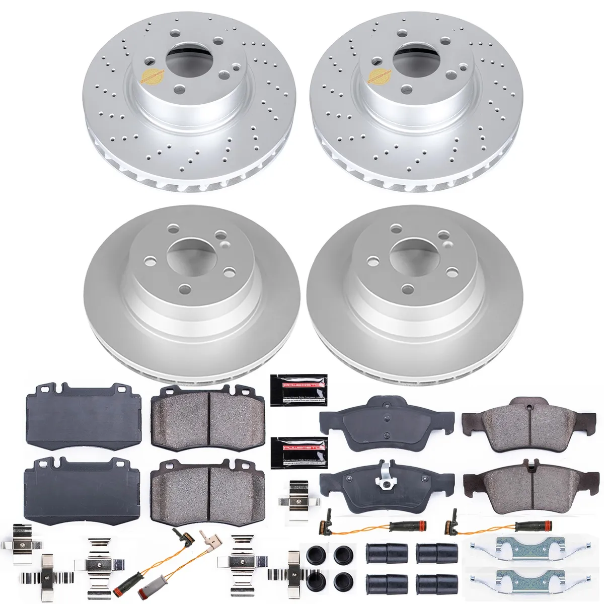 Z23 Sport Geomet Coated Rotor Kit For European Vehicles: Genuine Geomet Fully Coated Rotors; Carbon-Fiber Ceramic Pads W/Hardware; Pad Sensors product image