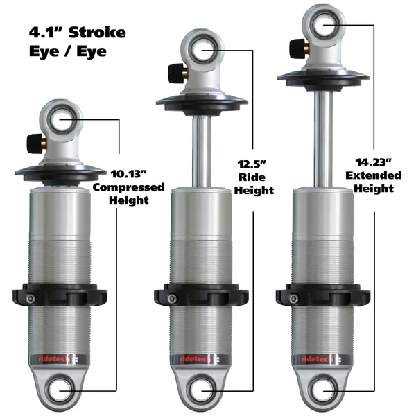 HQ Coil-Over Shock W/ 4.1 Inch Stroke And 1.7 Inch Eye Mount Universal 1 Rebound Adjustable Shockspring Mounts Delrin Spring Washers And Bearing Spacers 1/2 Inch And 5/8 Inch 10.1 Inch X 14.25 Inch W/ A 12.25 -12.5 Inch Ride Height Ridetech product image