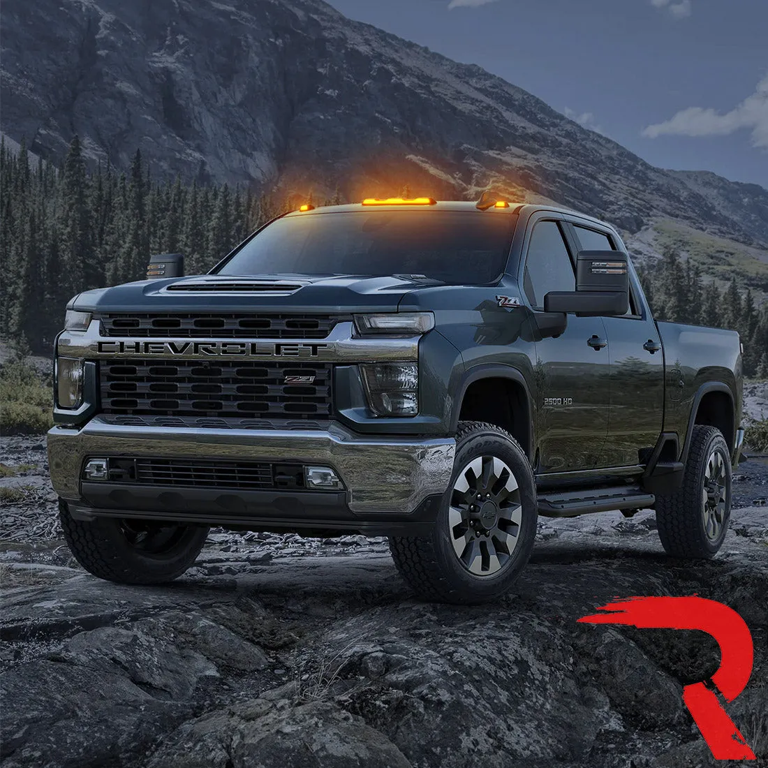Gmc Chevy 20-23 4th Gen Body Style Heavy-Duty 3-Piece Set Amber Cab Roof Light Lens With 2-Way Forward Rear Facing Amber Ultra High-Power Leds - Includes Complete Wiring Kit For Installation on Truck That Did Not Come With OEM Installed Cab Roof product image