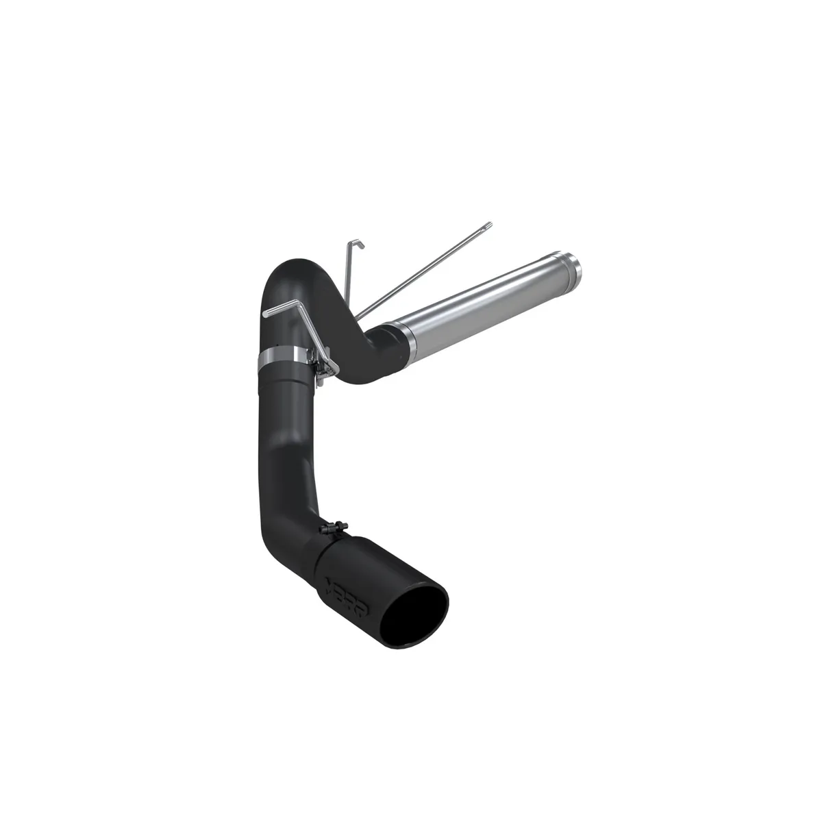 Armor BLK Filter Back Exhaust System; 4 in.; Incl. Ext. Pipe/Over Axle Tailpipe/Hardware/5 in. OD Tip; Single Side Exit; Black Coated; product image