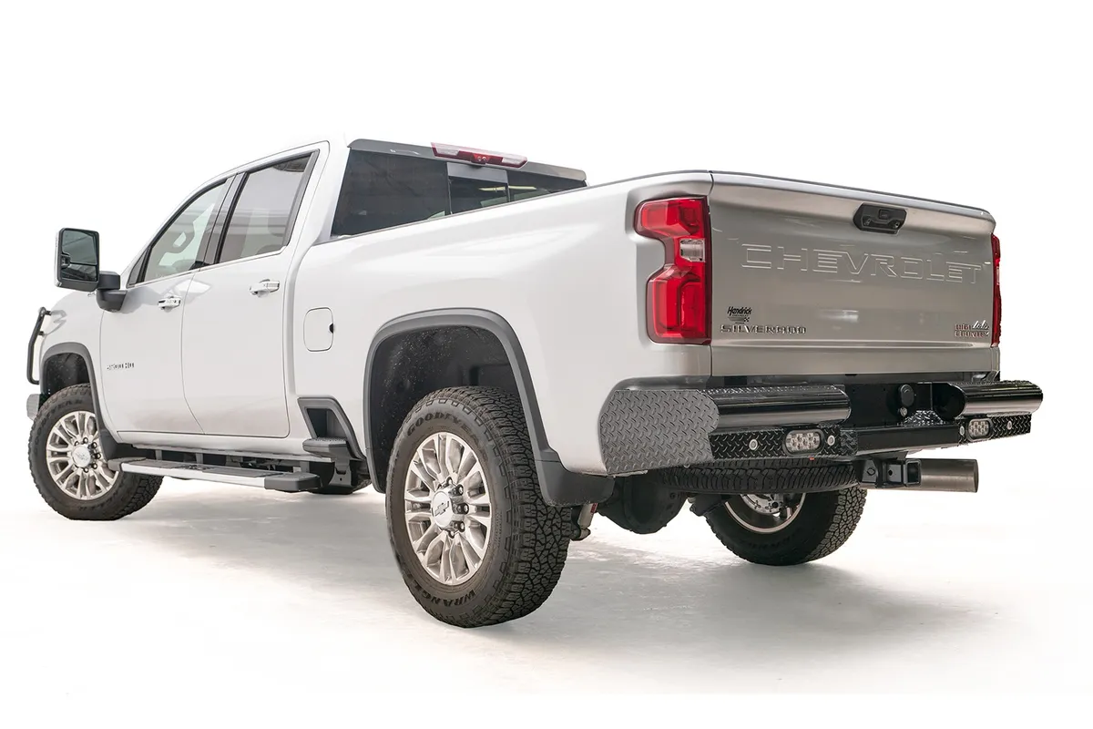 Black Steel Ranch Rear Bumper; w/Steel Tread Plate; product image