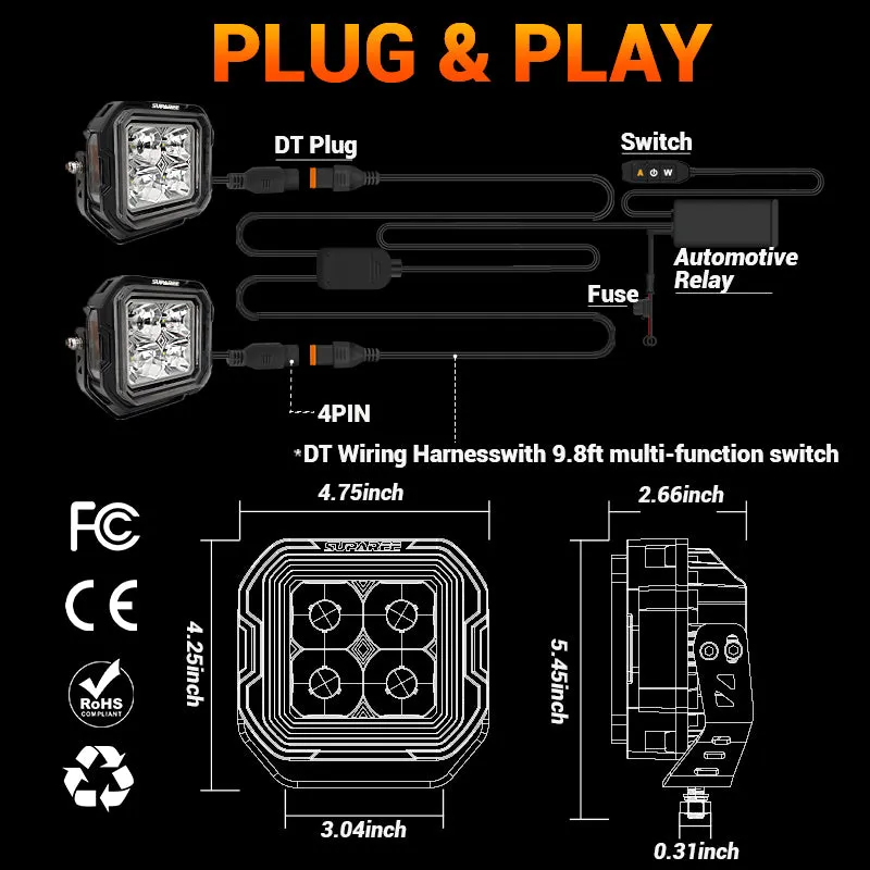 5 Inch LED Pod Lights White + Amber Dual-Mode for Jeep Wrangler JL/ Gladiator JT product image