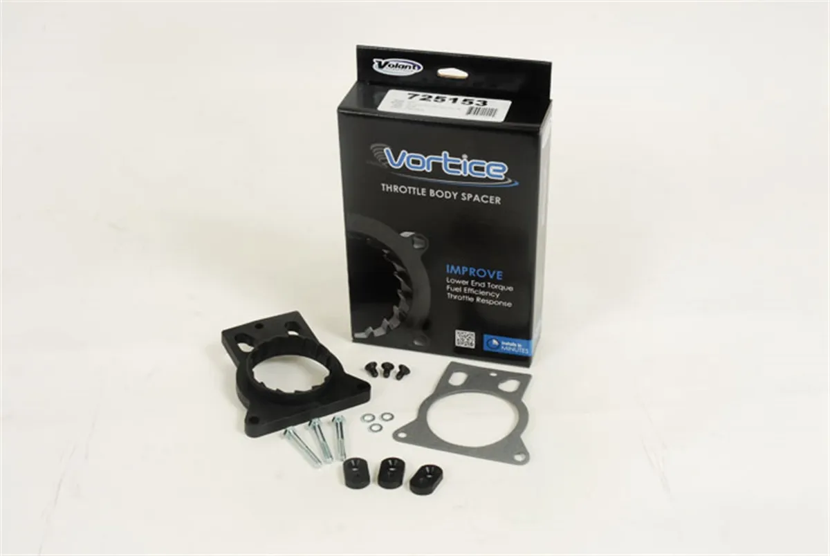 Vortice Throttle Body Spacer; Increases Lower End Torque/Fuel Efficiency/Throttle Response w/Stock Or Volant Intakes; Incl. Gasket And Hardware; Glass-Filled Nylon Composite; product image