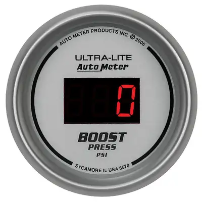 AutoMeter Gauge, Boost, 2 1/16", 60psi, Digital, Silver Dial w/ Red LED
