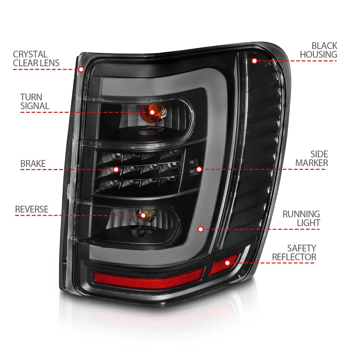 LED Tail Lights w Light Bar Black Housing Clear Lens Jeep Grand Cherokee 1999-2004 product image