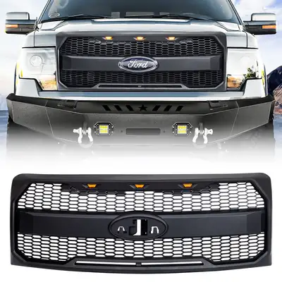 AMERICAN MODIFIED American Modified Amfmaa00159 Raptor Style Grille w/ Amber Lights& Emblem Holder, Matte Black