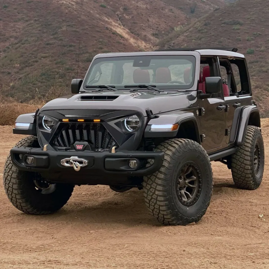 Front Goliath Grille W/Amber LED Running Light - Matte Black For 18+ Jeep Wrangler JL & Gladiator JT product image