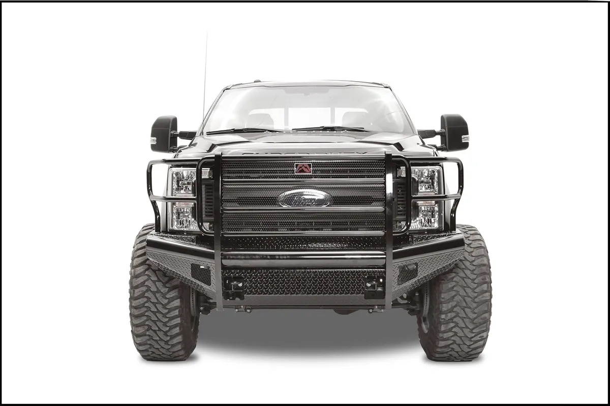 Fab Fours Black Steel Front Ranch Bumper; 2 Stage Black Powder Coated; w/Full Guard; w/Tow Hooks;