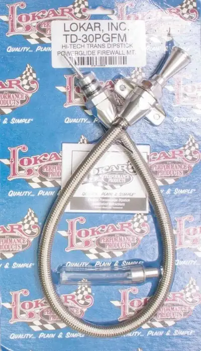 Lokar Hi-Tech Flexible Braided Transmission Dipstick; 24 in.; Firewall Mount; Incl. Flexible Inner Dipstick/Funnel Adapter/Braided Stainless Outer Housing; Stainless Steel Finish;