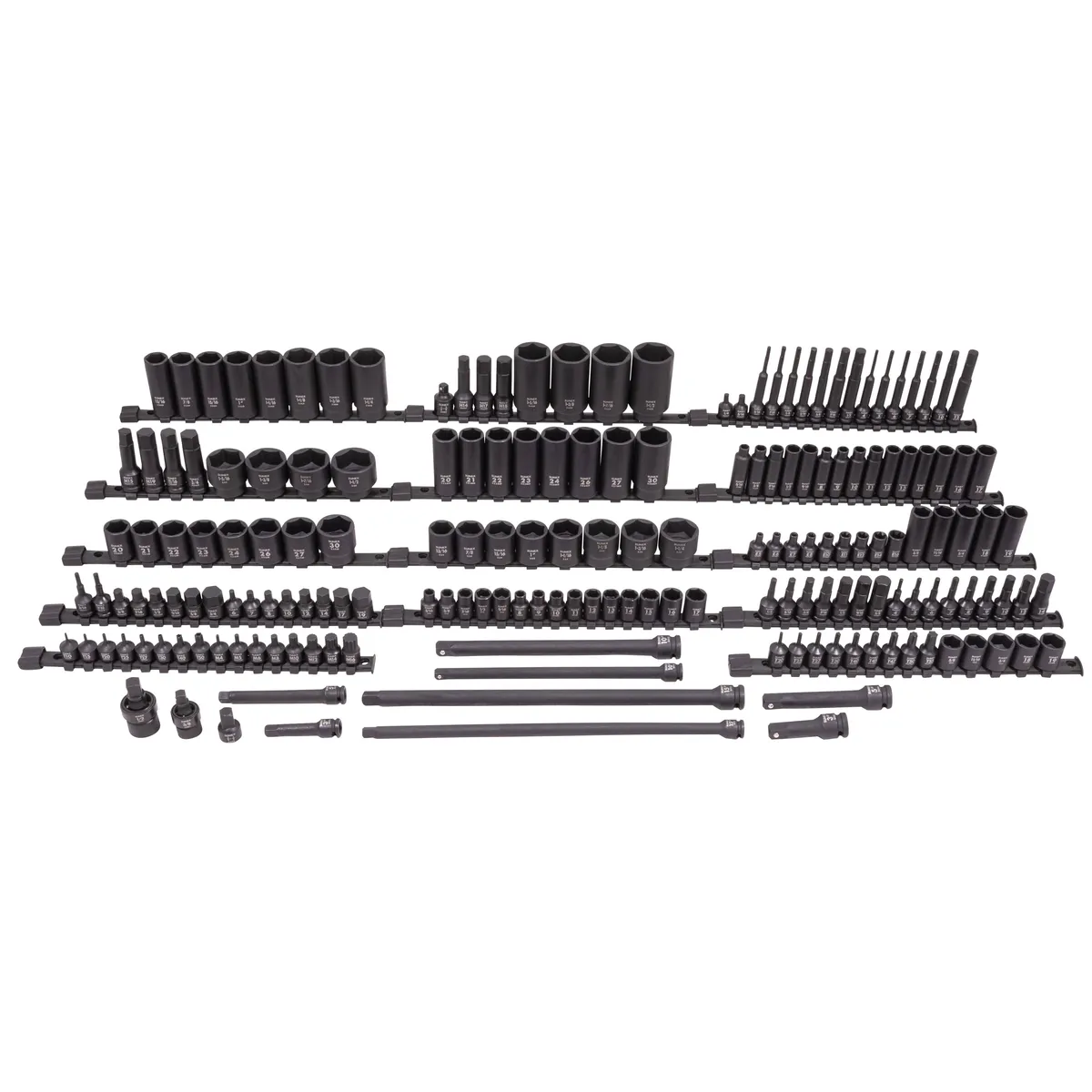 Sunex 3/8" & 1/2" Drive SAE & Metric 6 Point Standard & Deep With Star, E-Star, Tamperproof Star, Triple Square, & Hex Bit 181-Piece Master Impact Socket & Bit Socket Set