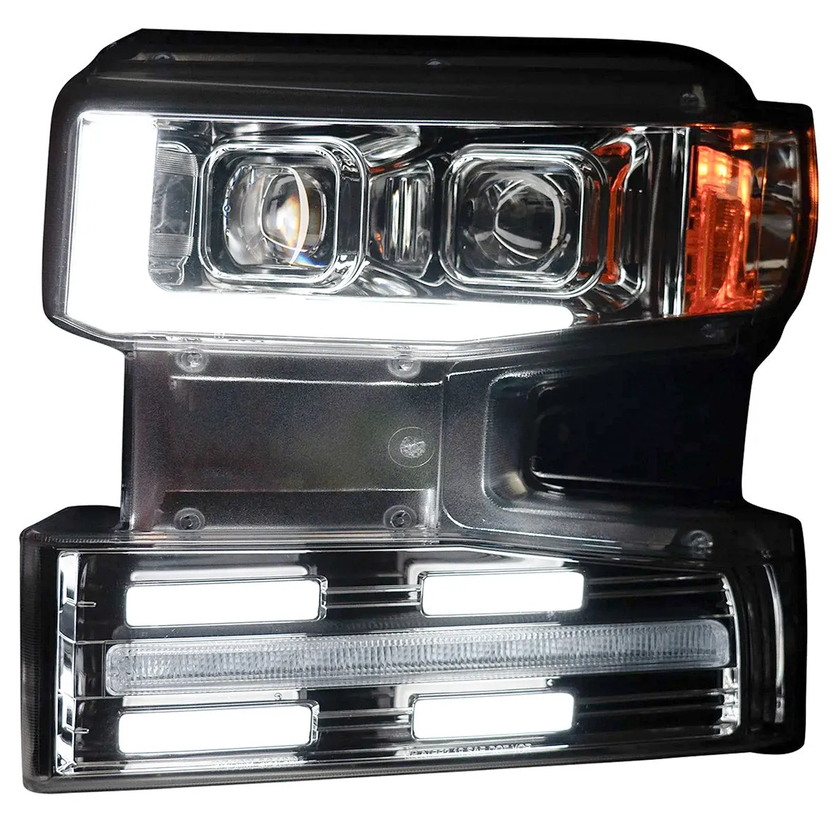 Chevrolet Silverado 19-20 1500 4th Gen Body Style w OEM Halogen And Standard Reflector Housing - Halogen Projector Headlights w Ultra High Power Smooth Oled DRL And Scanning Switchback High Power Amber LED Turn Signals - Smoked Black product image