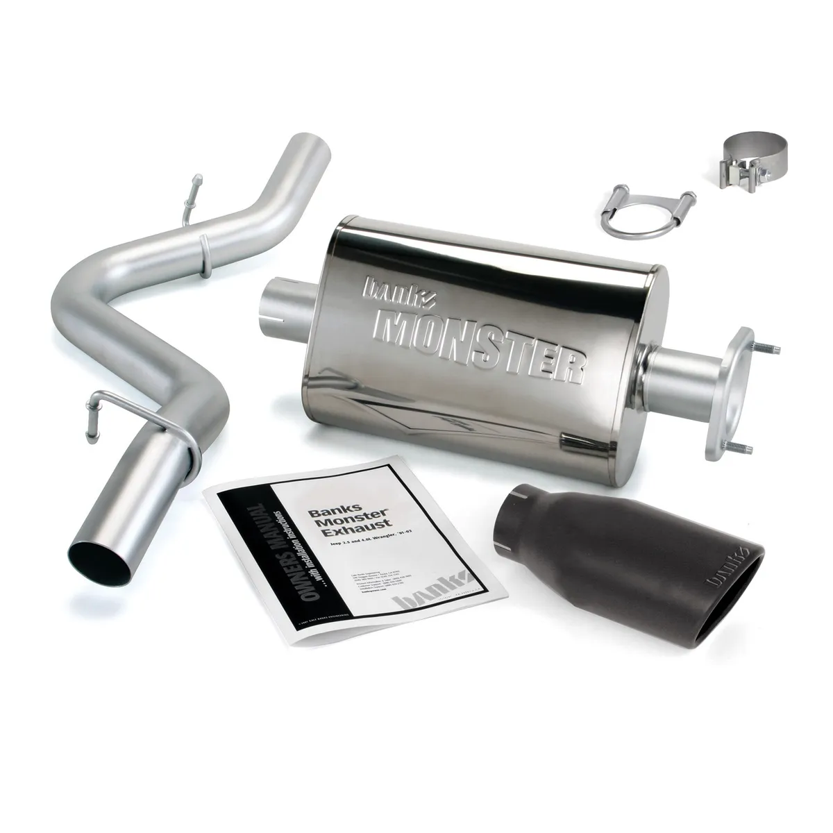 Monster Exhaust System Single Exit Black Ob Round Tip 04-06 Jeep 4.0L Wrangler TJ Banks Power product image
