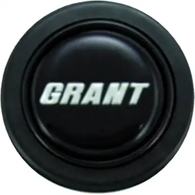 Grant Signature Horn Button; Black Plastic w/Silver Signature;