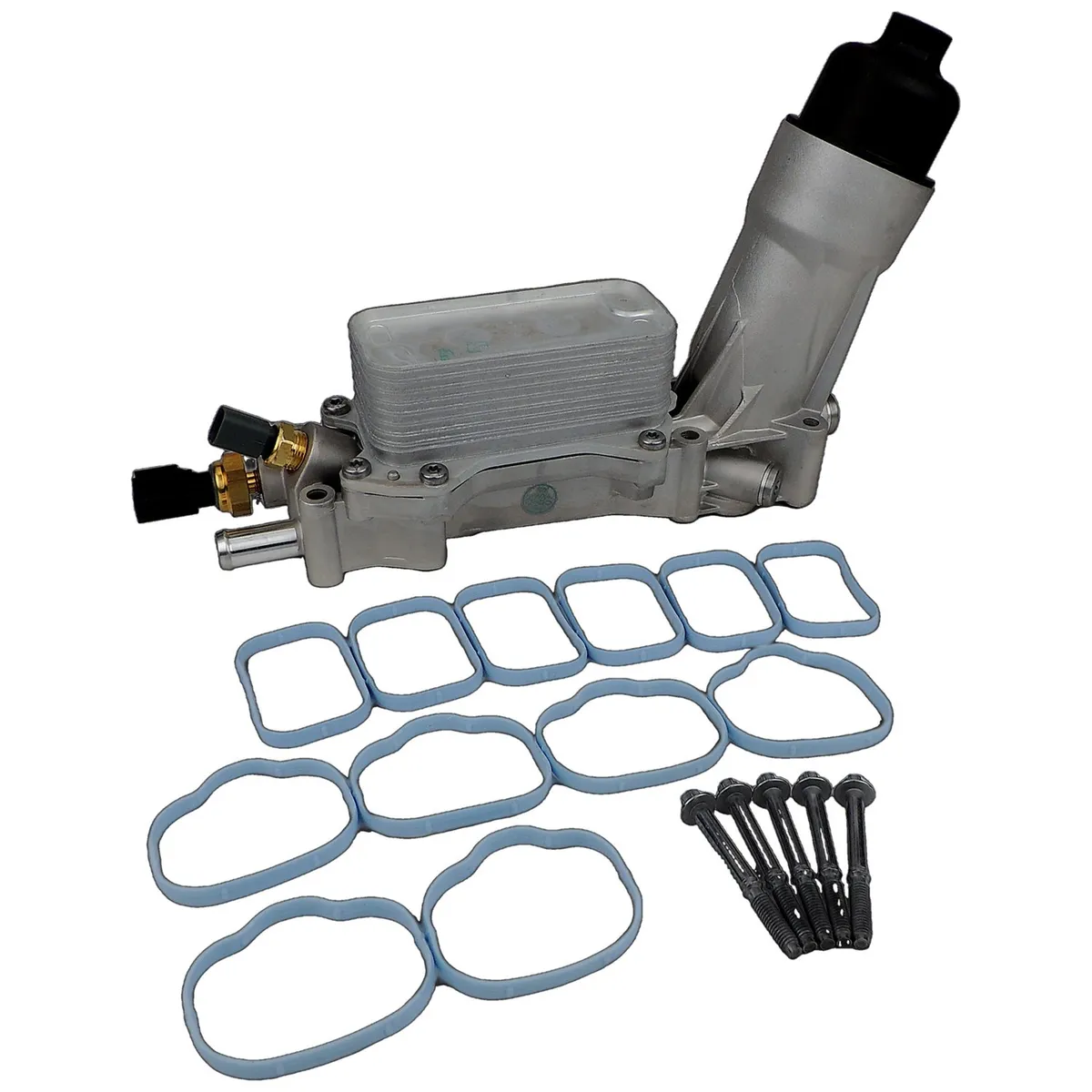 Engine Oil Filter And Cooler Assembly; Incl. Oil Filter And Cap/Oil Cooler/Oil Pressure Sensor/Oil Temperature Sensor/Upper And Lower Intake Manifold Gaskets/Mount Hardware; product image