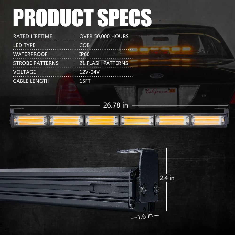 Xprite 27" G2 Vigilante Series 30W Traffic Advisor COB LED Strobe Light Bar with Suction Cup Brackets product image