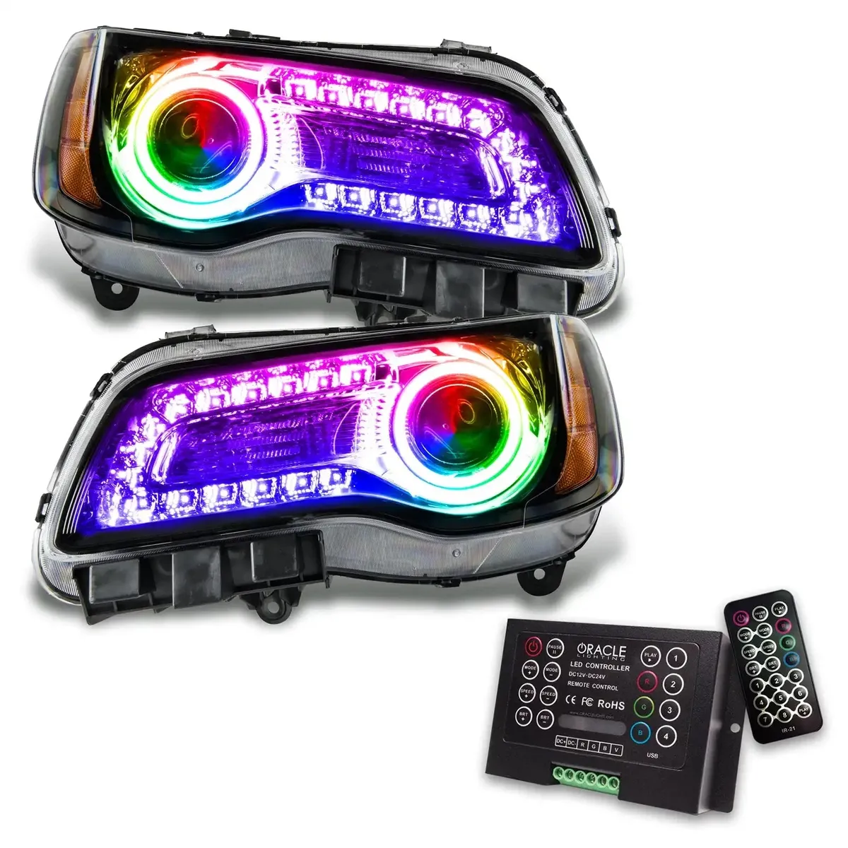 Oracle Lighting 2011-2014 Chrysler 300c Non-Hid Pre-Assembled LED Halo Headlights Wcolorshift DRL - Black Housing product image