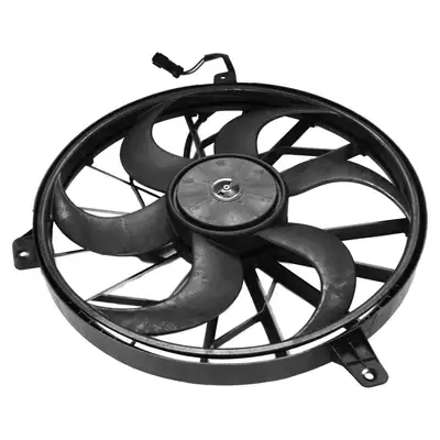 Crown Automotive Jeep Replacement 1999-2004 Grand Cherokee WJ 1999-2/20/2003; WJ (US) model w/ 4.0L engine; Approx. 19-1/4in in diameter; 2 wires out of motor; includes motor 1999-2001 Grand Cherokee WJ w/ 4.7L engine; Approx. 19-1/4in in diameter; 2 wires out of motor; includes motor 20