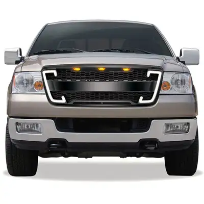 AMERICAN MODIFIED Raptor Style Mesh Grille W/ DRL & Turn Signal Lights - Matte Black For 2004-2008 Ford F150