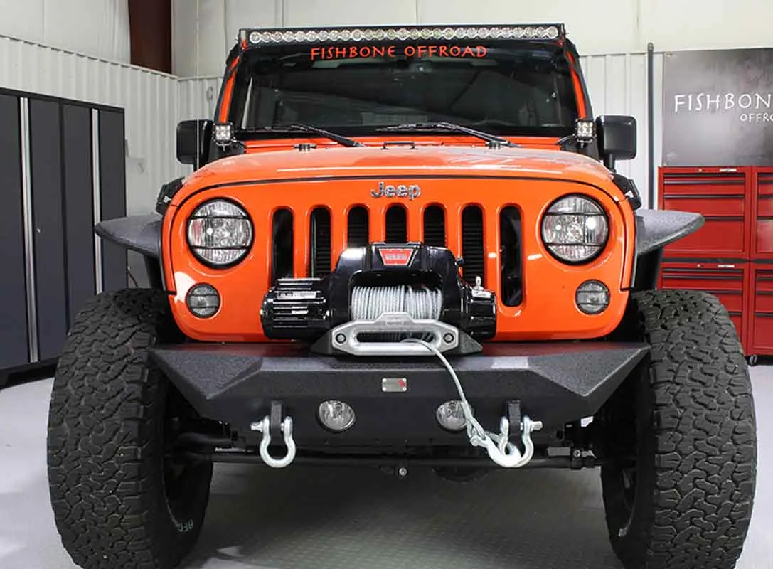 Jeep JK Front Bumper 07-18 Wrangler JK Rubicon and Unlimited Steel Black Textured Powdercoat Manowar Series Fishbone Offroad product image