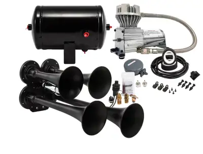 Kleinn Automotive Accessories Pro Blaster™ Quad Horn Kit; Black; Includes Horns PN[141-1]/ 130 PSI Air Compressor PN[6270RC]/ 1.0 Gallon Air Tank PN[6270RT];
