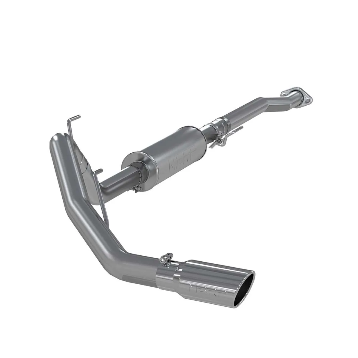 Armor Plus Cat Back Exhaust System; 3 in.; Incl. Front Pipe/Ext. Pipe/Muffler/Over Axle Pipe/Tailpipes/Hardware/4 in. OD Tip; Single Side Exit; T409 Stainless Steel; product image