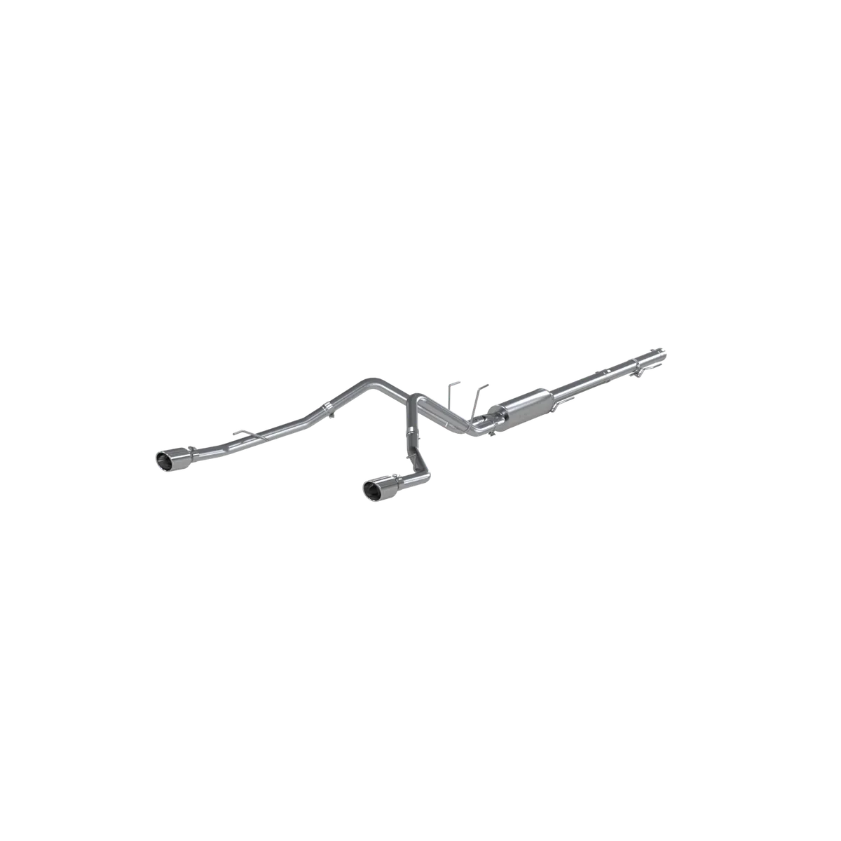 Armor Lite Cat Back Exhaust System; 2.5 in.; Incl. Front Pipe/Ext. Pipe/Muffler/Over Axle Pipe/Tailpipe/Hardware/4.5 in. OD Tip; Dual Split Rear Exit Thru Bumper; Aluminized; product image