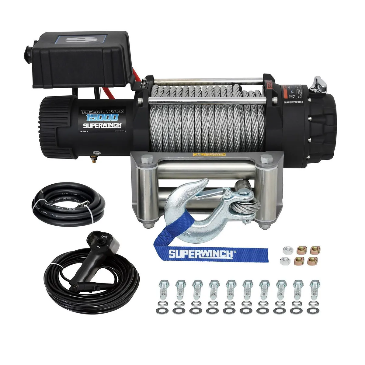 Tiger Shark 15000 15000lb 12V DC Winch with Steel Wire Rope Black - 1515000 product image
