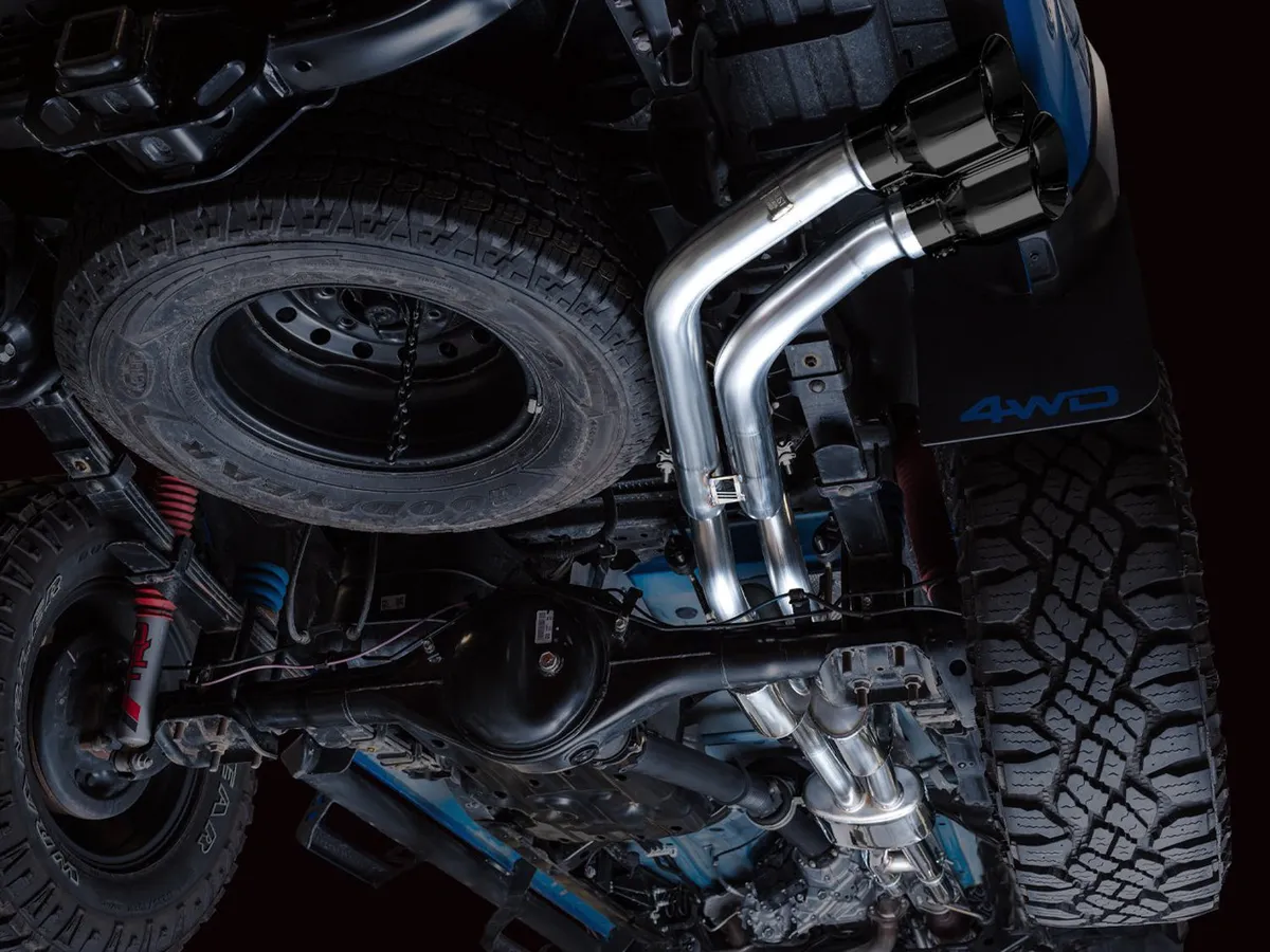 AWE 0FG Exhaust with BashGuard for 3rd Gen Tacoma - Dual Diamond Black Tips product image