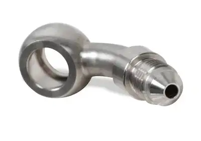 Synergy Manufacturing Earl's Banjo Adapter - Long Style 3 AN Male to 3/8" or 10mm - 45 Degree - Long Style - Stainless Steel