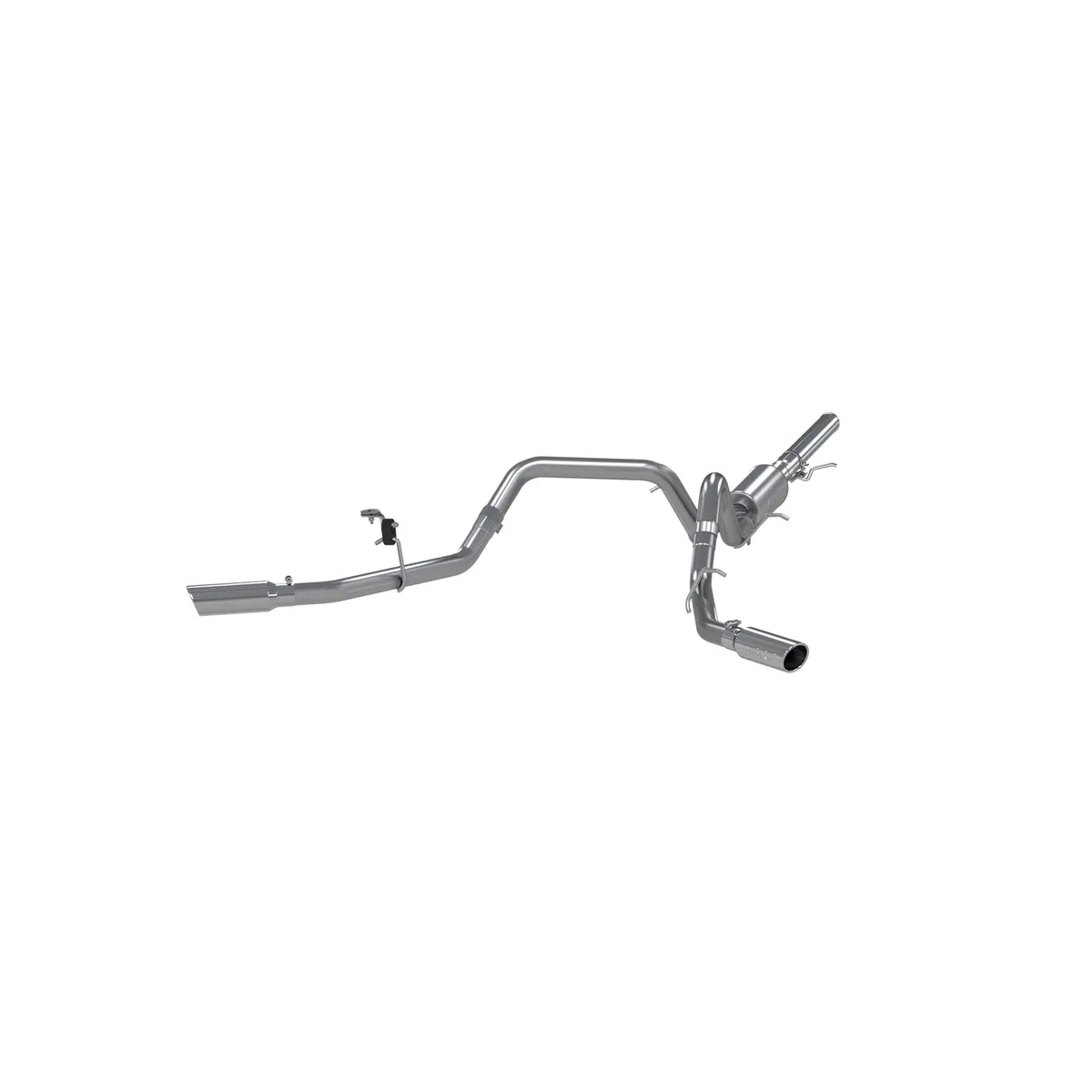 Armor Plus Cat Back Exhaust System; 3 in.; Incl. Ext. Pipe/Mid Pipe/Muffler/Over Axle Pipes/Tailpipes/Hardware/3.5 in. OD Tips; Dual Split Side Exit; T409 Stainless Steel; product image