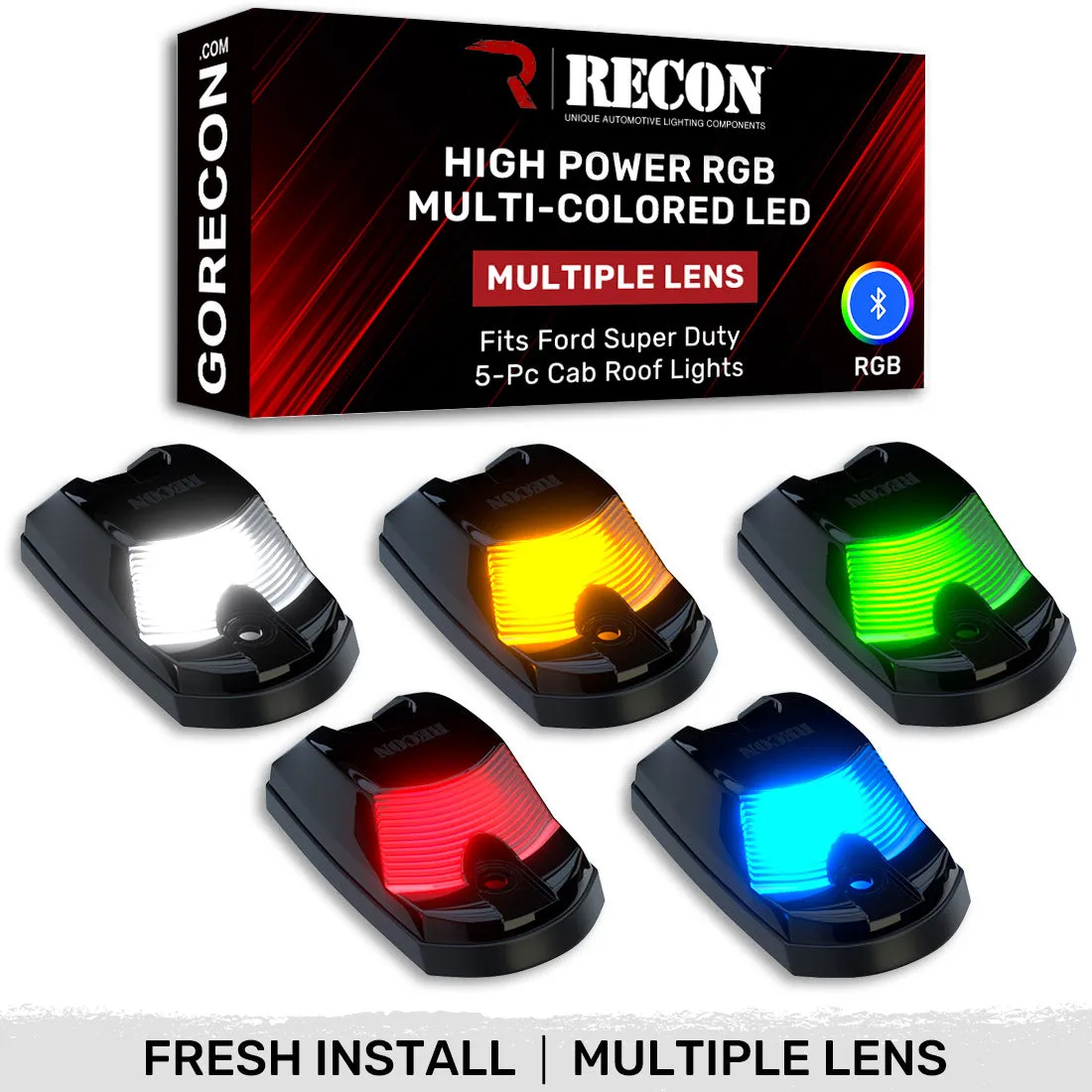 Ford 17-25 Super Duty 5-Piece Ultra Bright RGB Multi-Colored LED Cab Roof Lights Bluetooth App (Fresh Install: For Models That Did Not Come With Factory Cab Lights) - Multiple Lens product image
