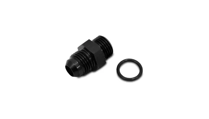 Male AN to Male ORB Straight Adapter Fitting; -20AN; -16AN ORB; 6061 Aluminum; Black Anodized; w/O-Ring; product image