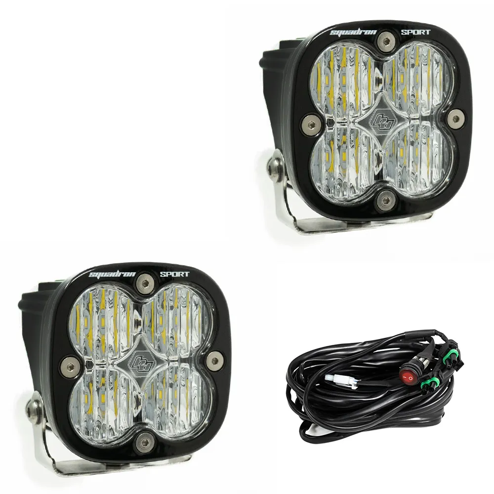 Baja Designs Squadron Sport Black LED Auxiliary Light Pod Pair, Wide Cornering - Clear product image