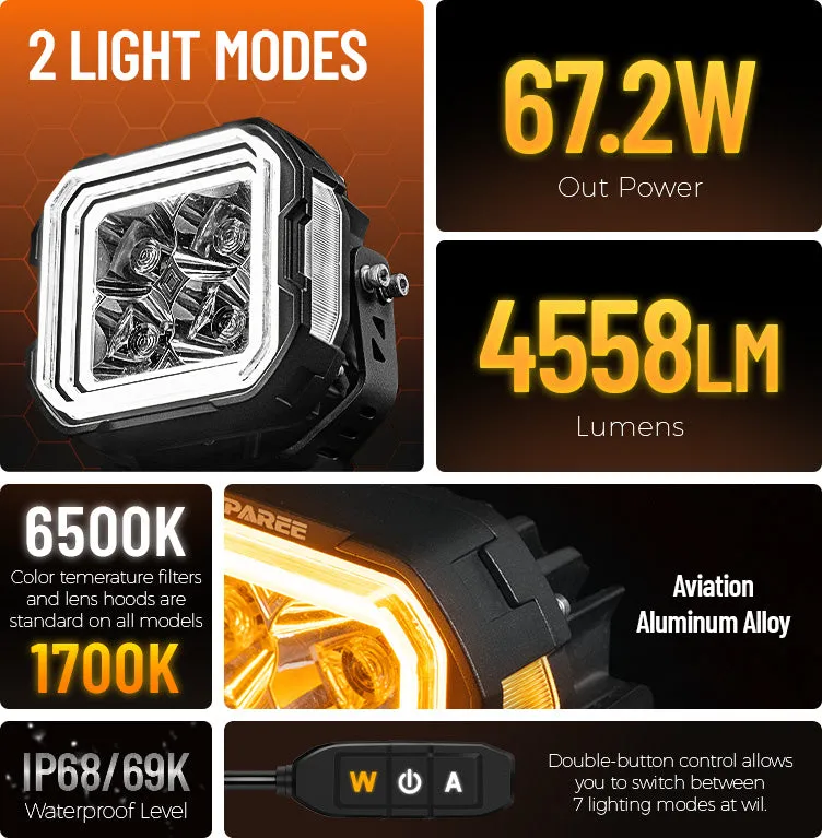 5-Inch White + Amber Dual-Mode A-Pillar Ditch LED Off Road Lights for Jeep Wrangler JK product image