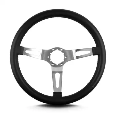 Lokar Lecarra Teardrop Steering Wheel; Black; 3 Brushed Spokes; 14 in. Standard Grip;