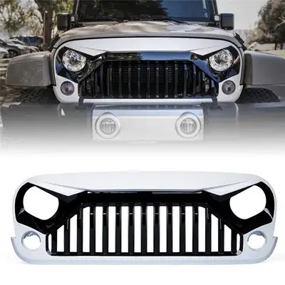 LED Factory Mart USA ONLY Gladiator Vader Front Painted Black White Grille for 2007-2018 Jeep Wrangler