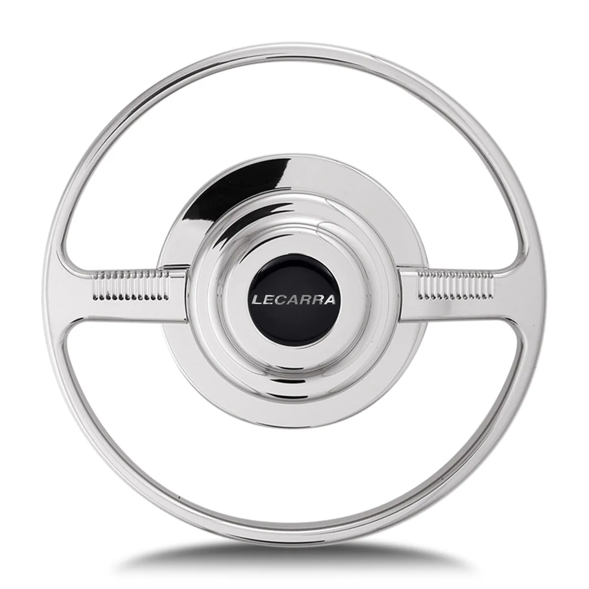 Lokar Horn Button; Fits w/Mark 10 Wheel Steering; Billet Aluminum; Single Contact; Lecarra Logo; Polished;
