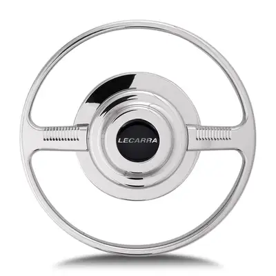 Lokar Horn Button; Fits w/Mark 10 Wheel Steering; Billet Aluminum; Single Contact; Lecarra Logo; Polished;