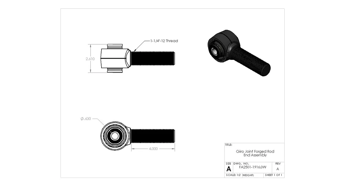 Forged Rod End 1-1/4"-12 RH 2-5/8" Width 16mm/W product image