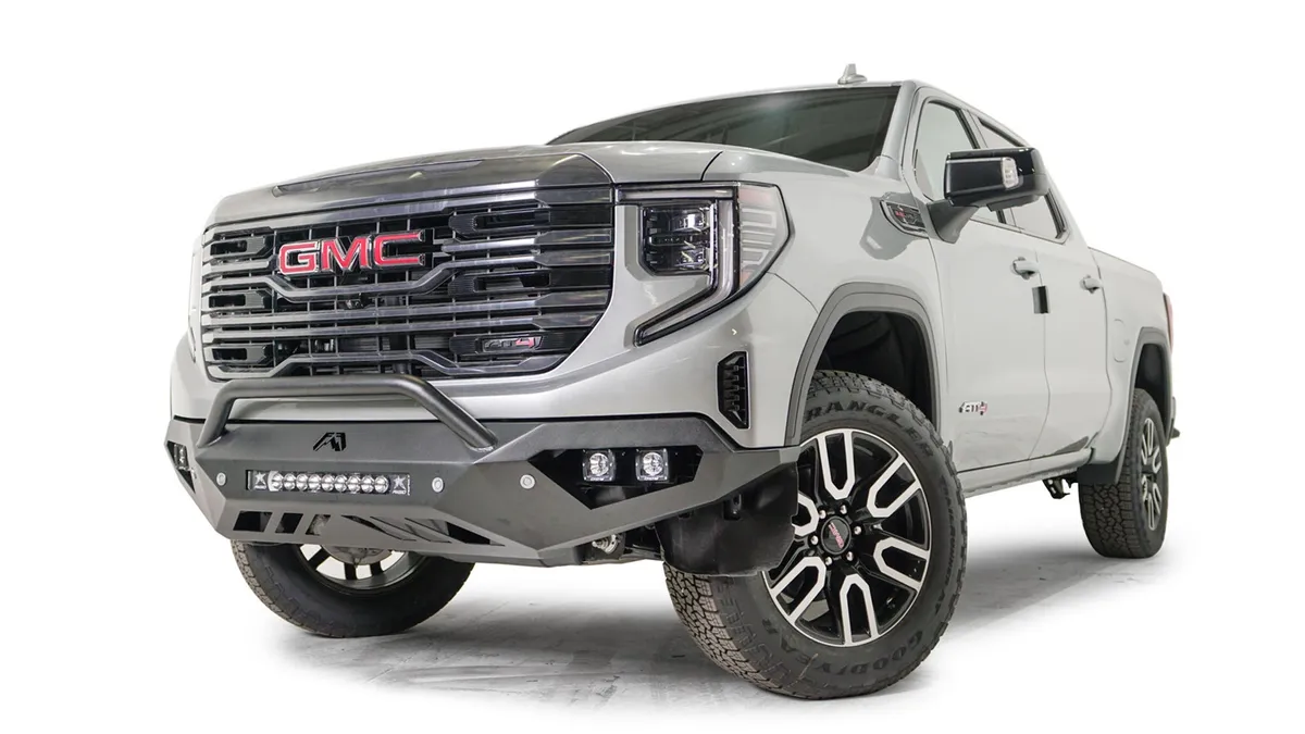 Fab Fours Vengeance Front Bumper; 2 Stage Black Powder Coated; w/Pre-Runner Guard; w/Sensors;